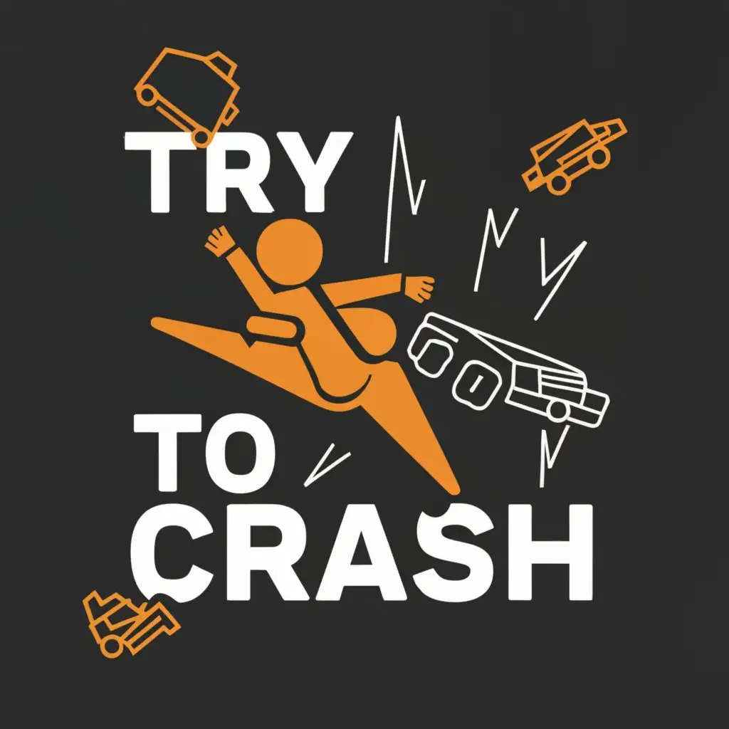 a logo design,with the text "Try To Crash", main symbol:A Human cars crashing behind scenes,Moderate,be used in 0 industry,clear background