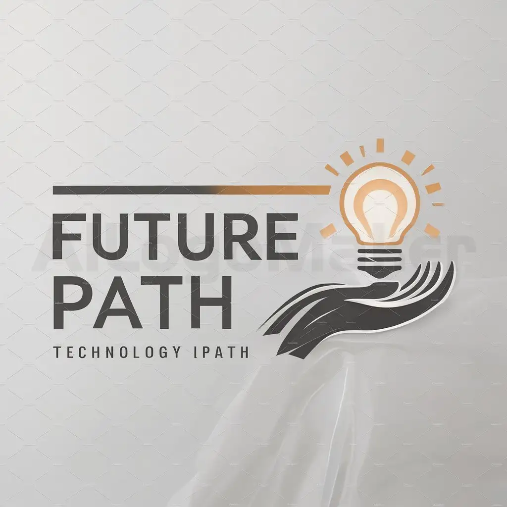 a logo design,with the text "FUTURE PATH", main symbol:open palm holding a lighting globe,Moderate,be used in Technology industry,clear background