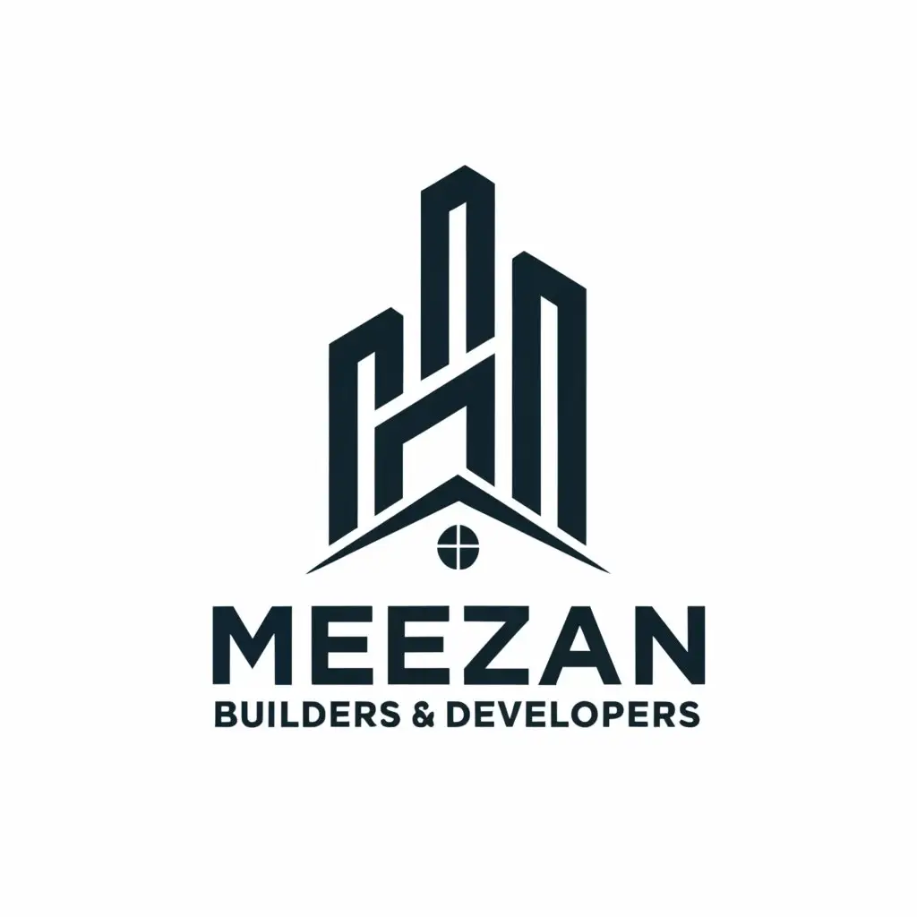 a logo design,with the text MEEZAN Builders & Developers, main symbol:line stacking vertically creating shilouette of a building,Moderate,be used in Construction industry,clear background