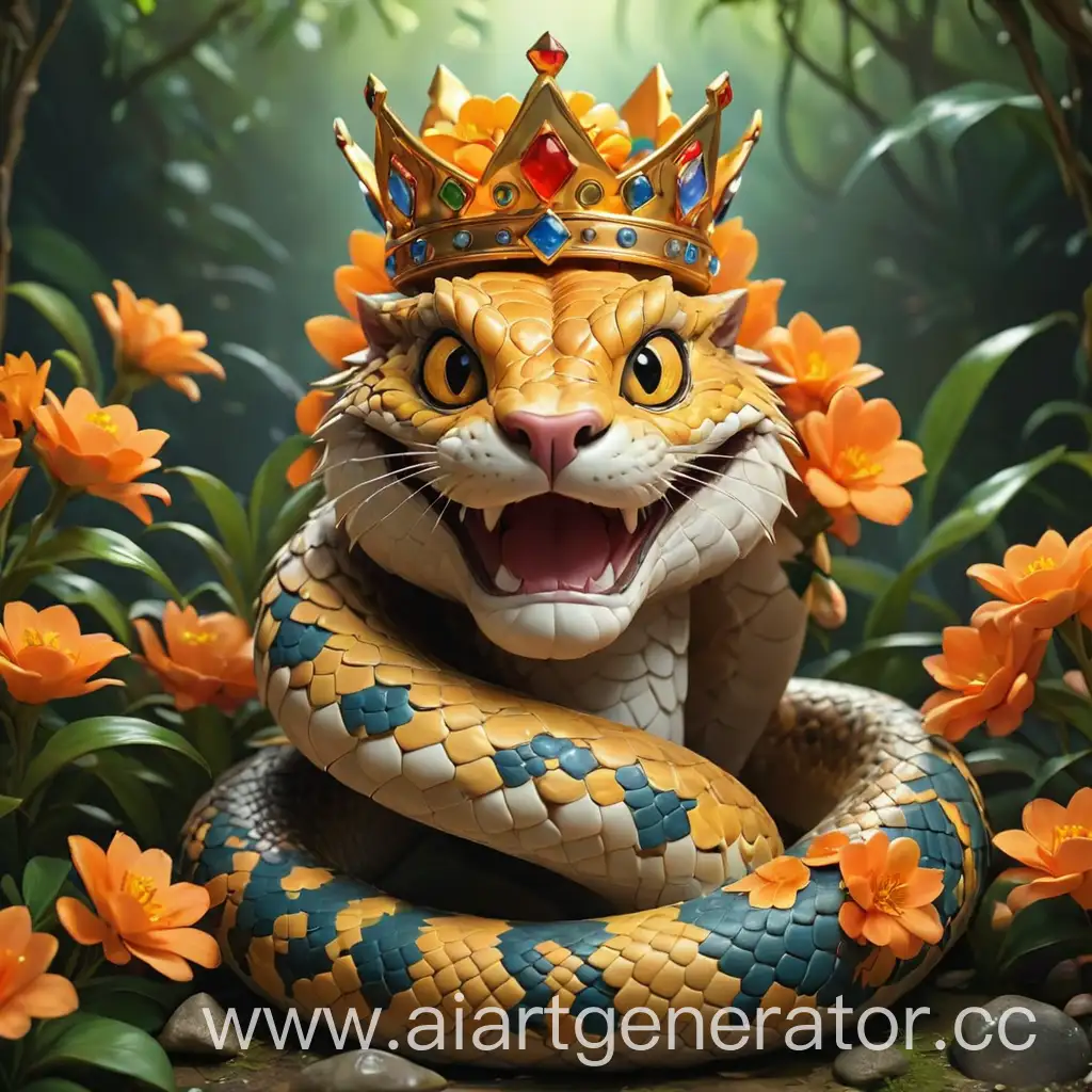 Majestic-Crowned-Serpent-amidst-Vibrant-Colors-and-Ornate-Treasures