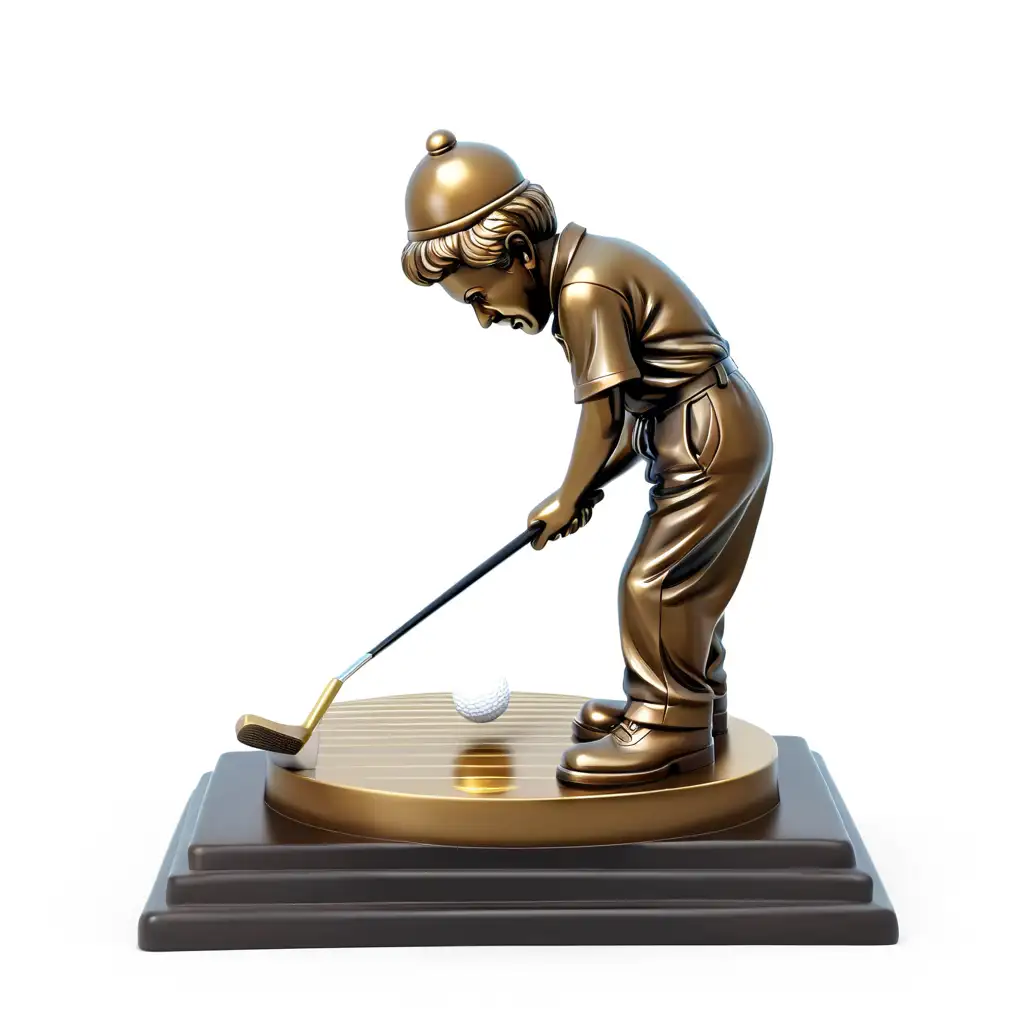 Young Golfer Statue Cartoon Illustration