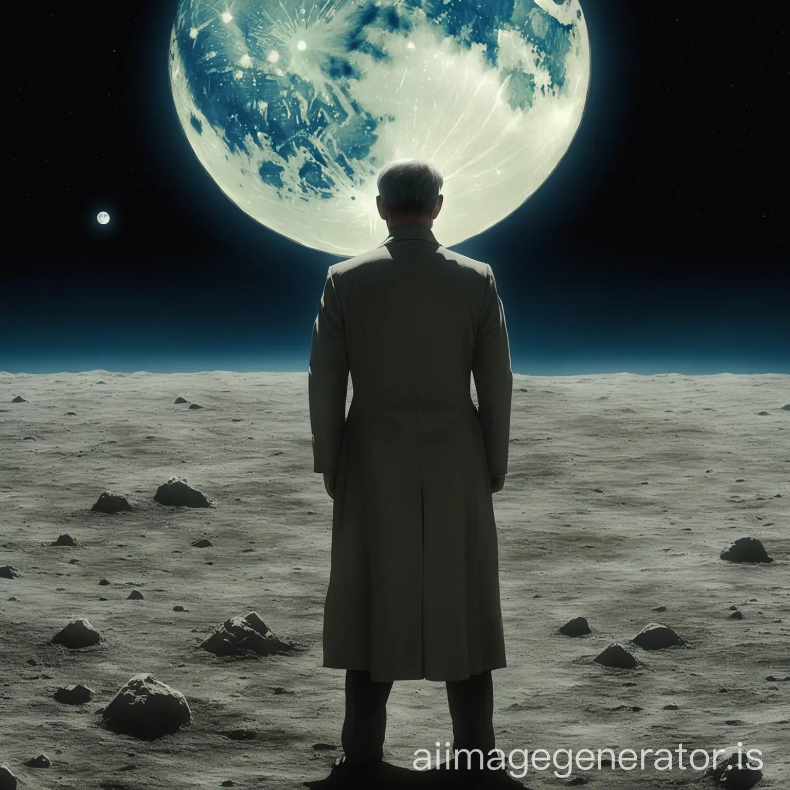 a man in moon and watch earth