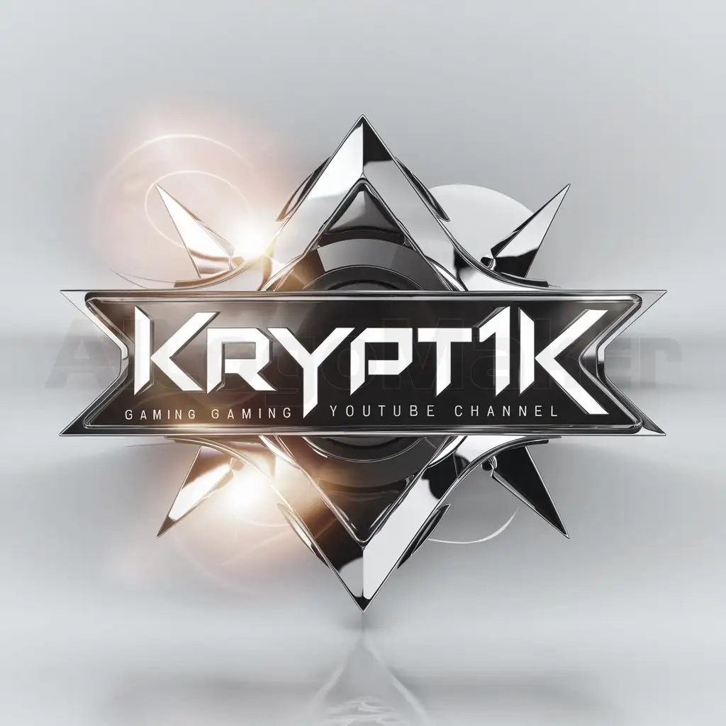 a logo design,with the text "Krypt1k", main symbol:Imagine your gaming YouTube channel, 'Krypt1k,' as a sleek and modern brand in the gaming industry. Craft a logo that reflects the channel's cutting-edge content and appeals to a sophisticated gaming audience. Incorporate the name 'Krypt1k' into the logo design using a futuristic font or typography, avoiding any cartoonish elements. Explore geometric shapes, abstract symbols, or minimalist icons that symbolize gaming culture without being overly literal. Experiment with a bold and contemporary color palette to enhance the logo's visual impact. Aim for a design that exudes professionalism and modernity, capturing the essence of your gaming channel in a visually striking and memorable way, uses 3d designs with sharp geometrical shapes, lots of shadowing and beveled edges, colors of shiny chrome with a liquid mirror look, use some lensflare.,Moderate,be used in Entertainment industry,clear background