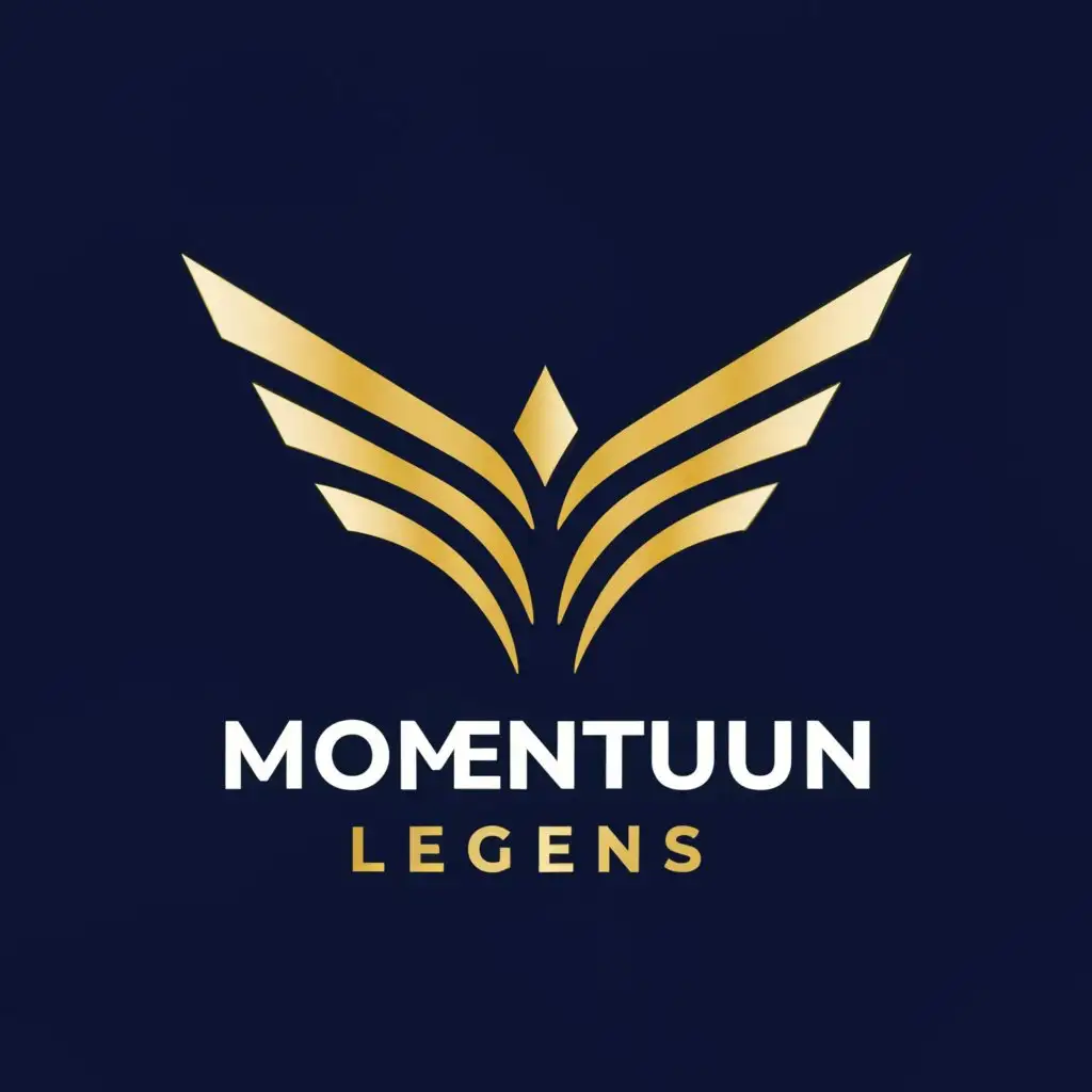 a logo design,with the text "Momentum Legends", main symbol:The logo for Momentum Legends features a clean and dynamic design. It incorporates an abstract representation of an upward arrow, symbolizing the momentum and upward trajectory of our team. The arrow is accompanied by stylized wings, representing the soaring spirit of achievement and ambition. The color palette consists of bold shades of blue and gold, evoking a sense of strength, determination, and success. The typography is sleek and modern, reflecting our commitment to professionalism and excellence in esports. Overall, the logo captures the essence of Momentum Legends' vision, inspiring players to rise to legendary status through continuous momentum and dedication.,Minimalistic,be used in Sports Fitness industry,clear background