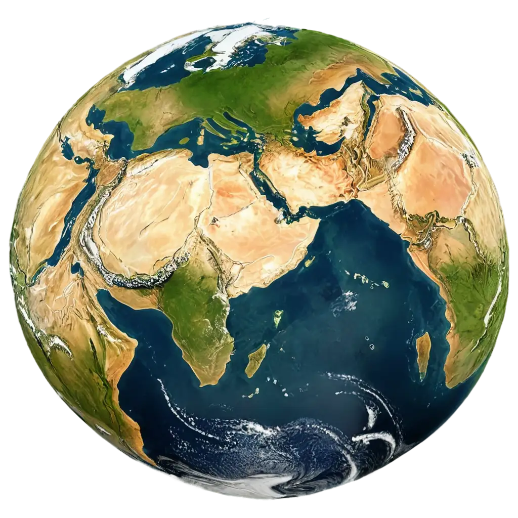 spherical planet earth centered in middle east