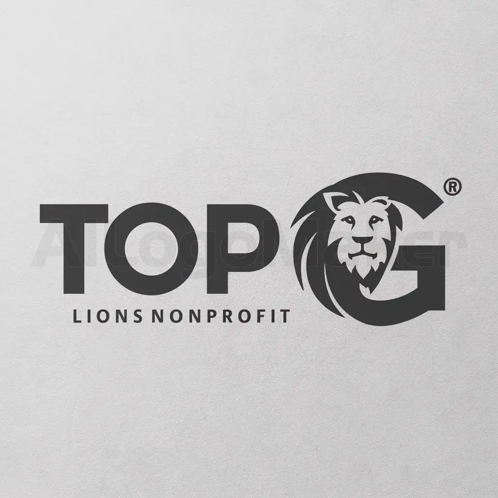 a logo design,with the text "TOP G", main symbol:LION in T,Moderate,be used in Nonprofit industry,clear background