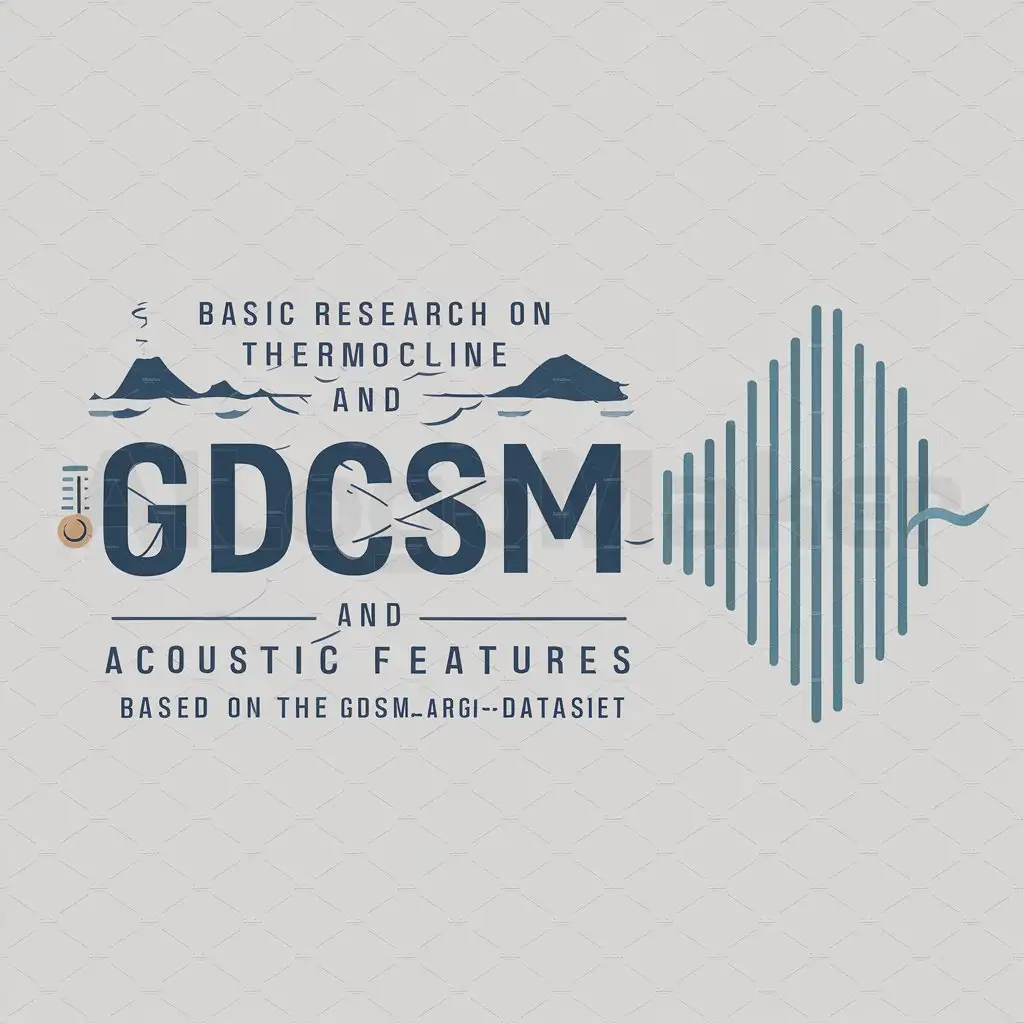 a logo design,with the text "basic research on thermocline and acoustic features based on the GDCSM_Argo dataset", main symbol:land and sea, temperature, GDCSM_Argo, acoustic wave,Moderate,be used in Others industry,clear background
