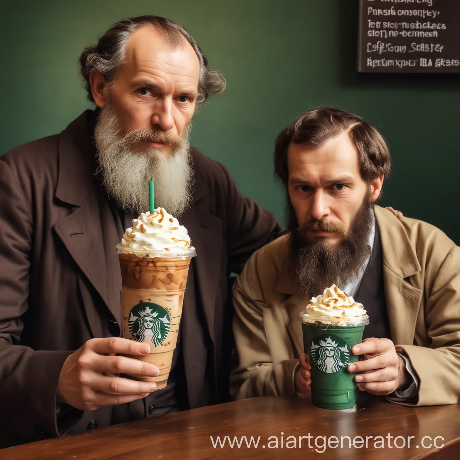 Tolstoy-and-Dostoevsky-Enjoy-Frappuccinos-at-Starbucks