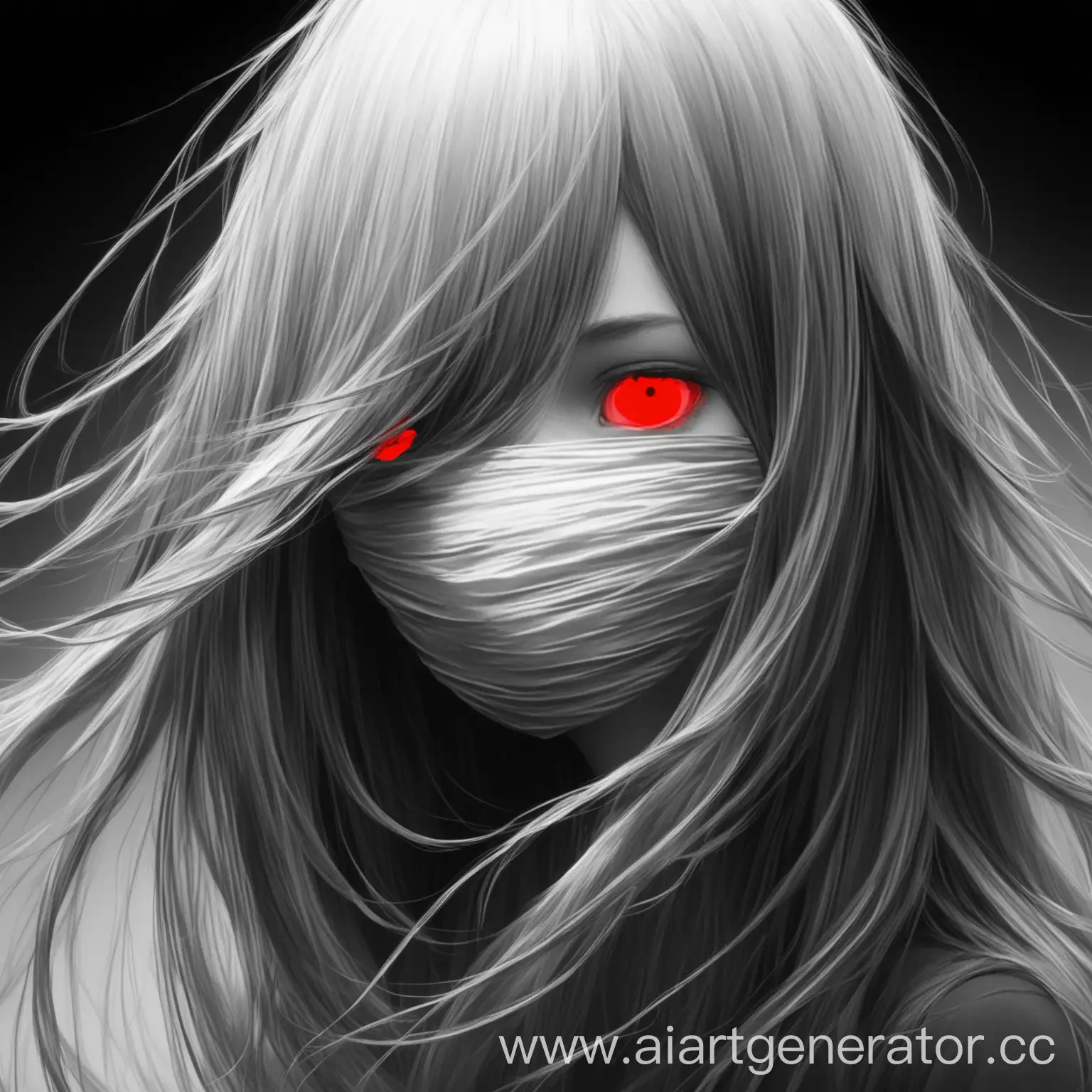 Mysterious-Girl-with-Hair-Veiling-Face-in-Monochrome-with-a-Hint-of-Red