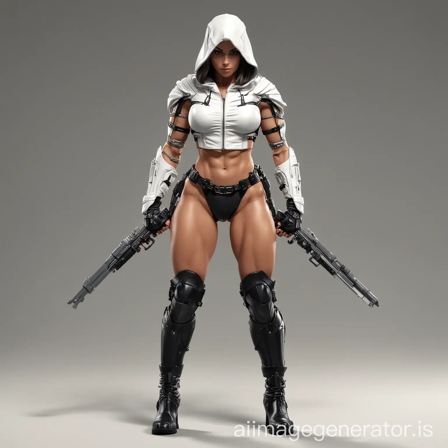 musclarfemalethinsuperhi-techherosuitwithoutharnesshoodiethighhighbootswithleatherWHITEWEAPON