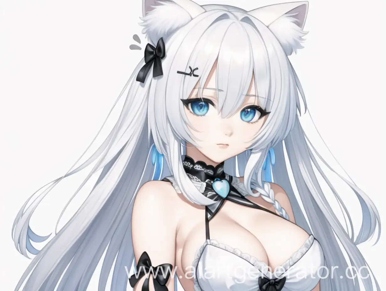Ethereal-Anime-Girl-with-White-Hair-and-Cat-Ears-in-Elegant-Dress-on-White-Background