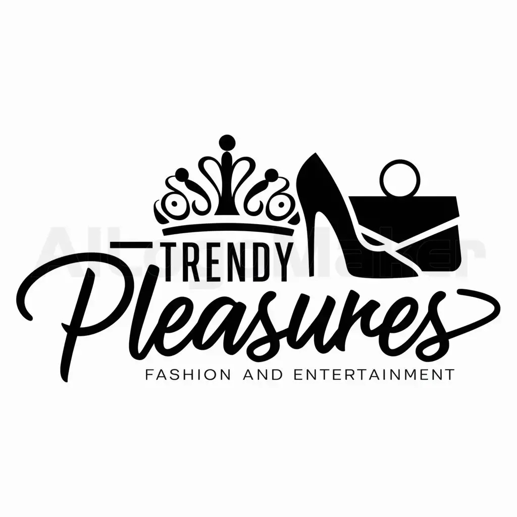 a logo design,with the text "Trendy Pleasures", main symbol:Luxe,glamour,fashion,girly,Moderate,be used in mode industry,clear background