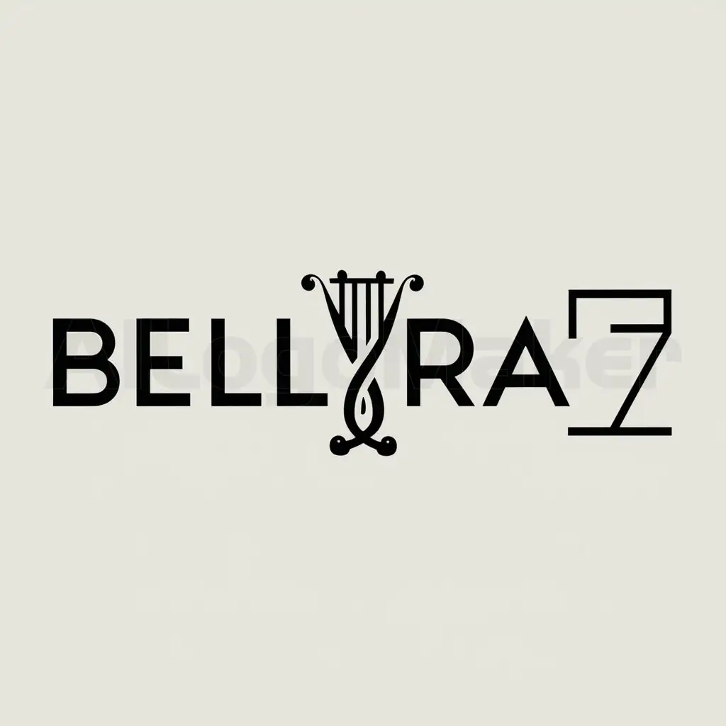 a logo design,with the text "bellyra 7", main symbol:Lyra,Moderate,be used in music industry,clear background