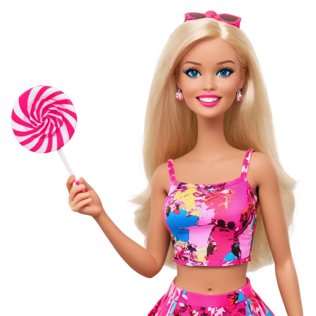 barbie eating lollipop make it close up
