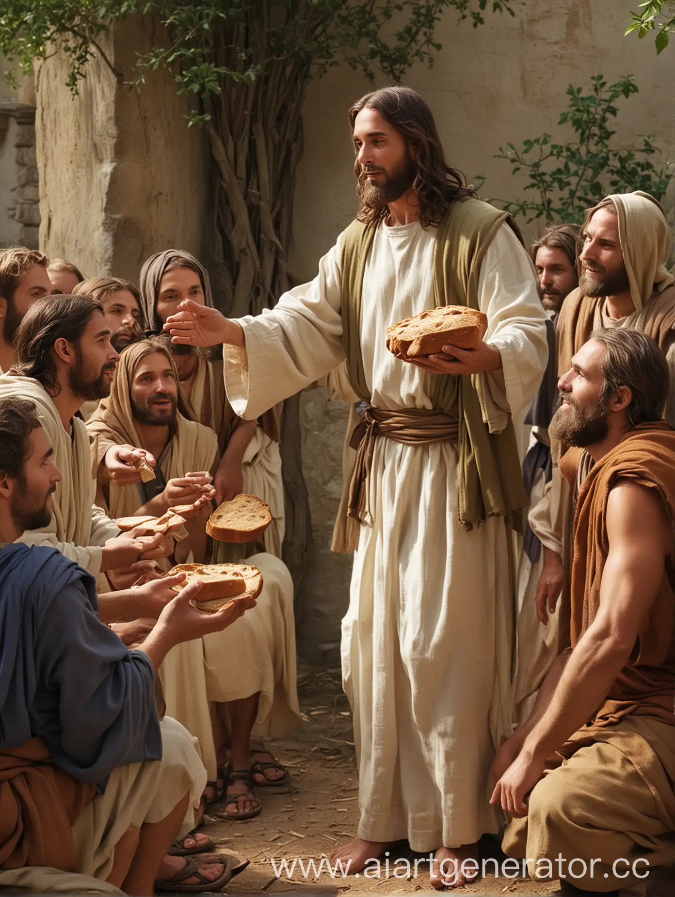 Jesus giving bread to the disciples