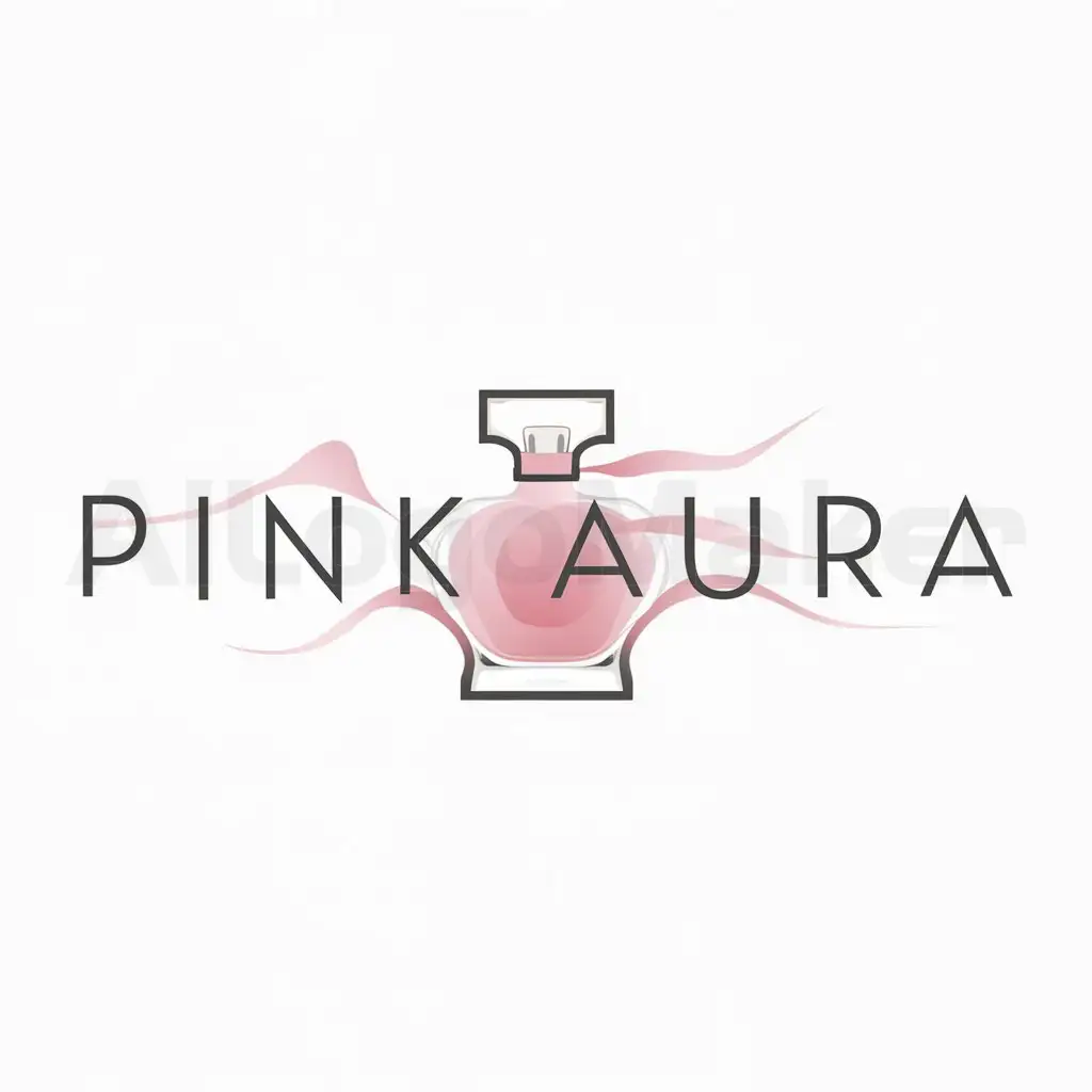 a logo design,with the text 'PinkAura', main symbol:perfume,Minimalistic,clear background,with beautiful perfume bottle design