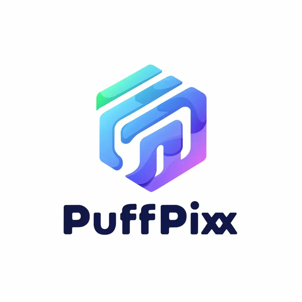 a logo design,with the text "PuffPix", main symbol:cube,Moderate,be used in Technology industry,clear background