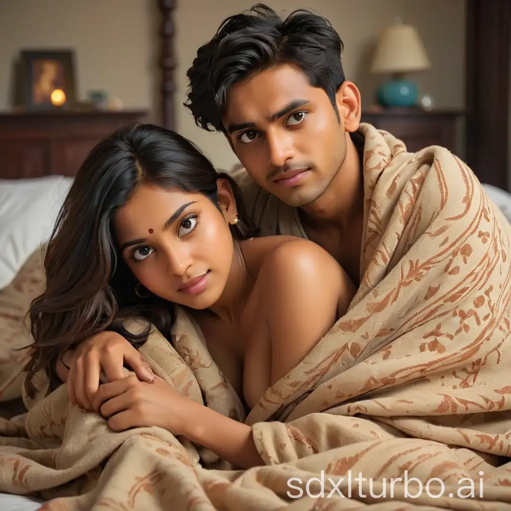 Intimate-Indian-Couple-Wrapped-in-Blanket-Embrace