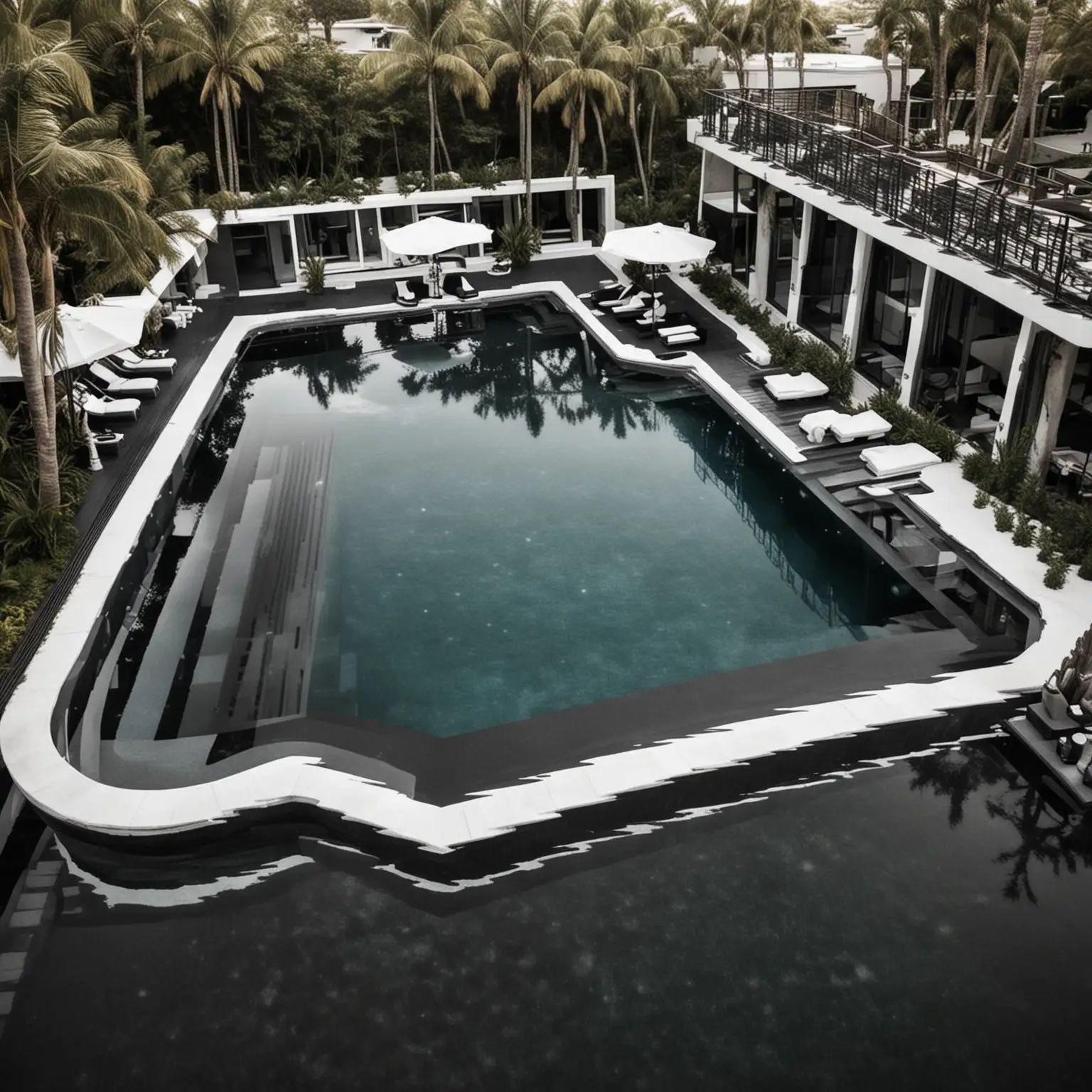 Luxury Hotel Outdoor Pool Futuristic Black and White Design