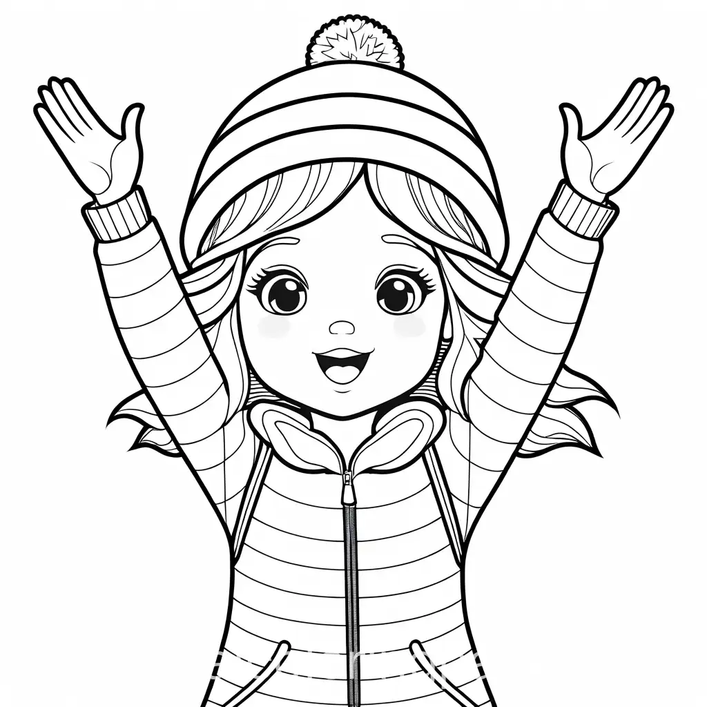 Cheerful-Little-Girl-with-Arms-Raised-Coloring-Page