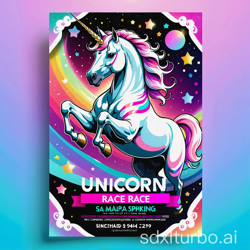 create advertising flyer unicorn race with lots of glitter