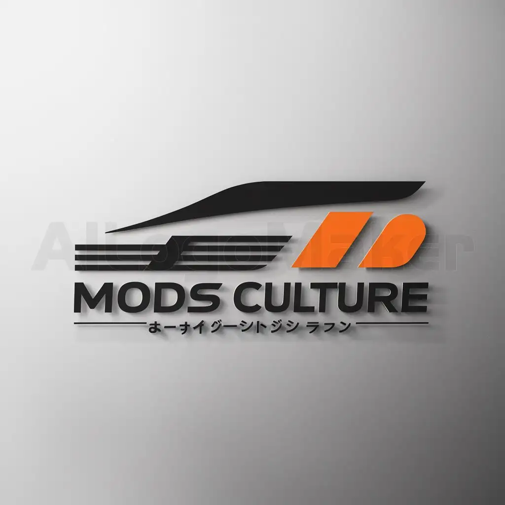 a logo design,with the text "Mods Culture", main symbol:black and orange, japanese font, street racing, driving fast,Minimalistic,be used in Automotive industry,clear background
