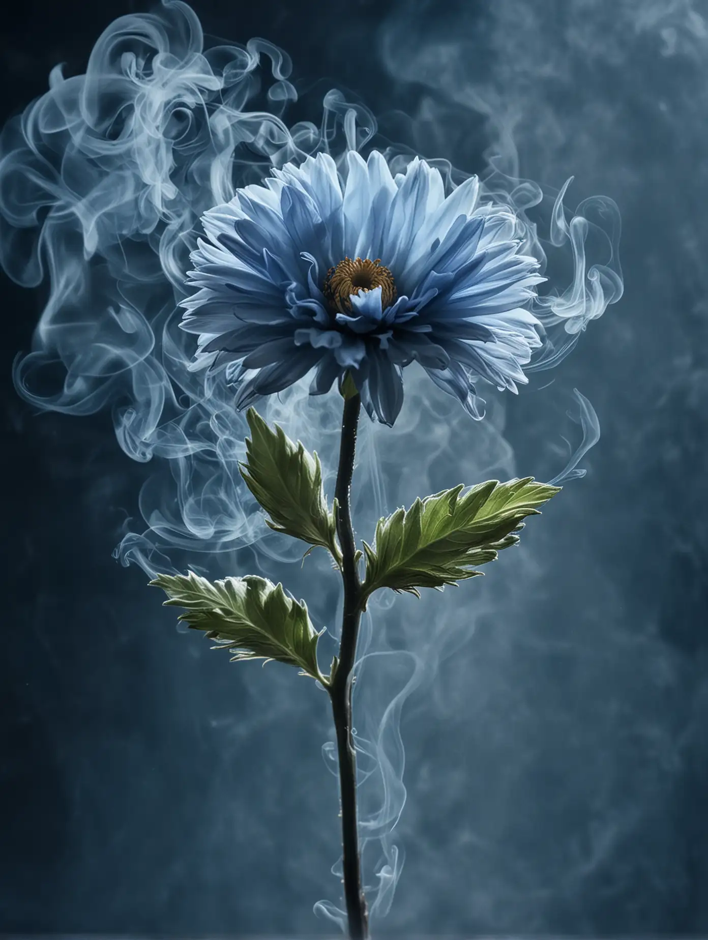 Blue Smoke Surrounding a Blossoming Flower