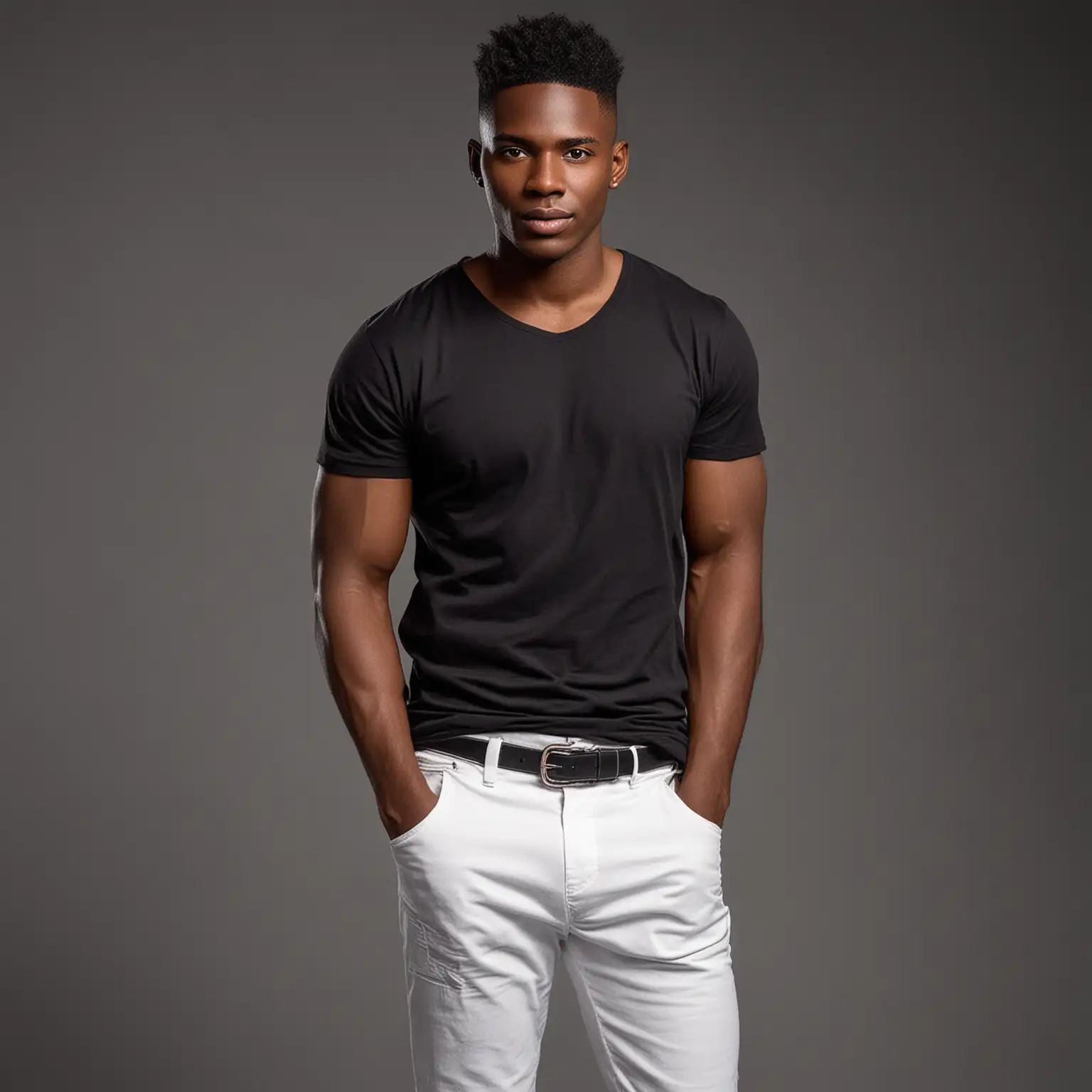 Handsome Bahamian Male Model in White Pants and Black TShirt