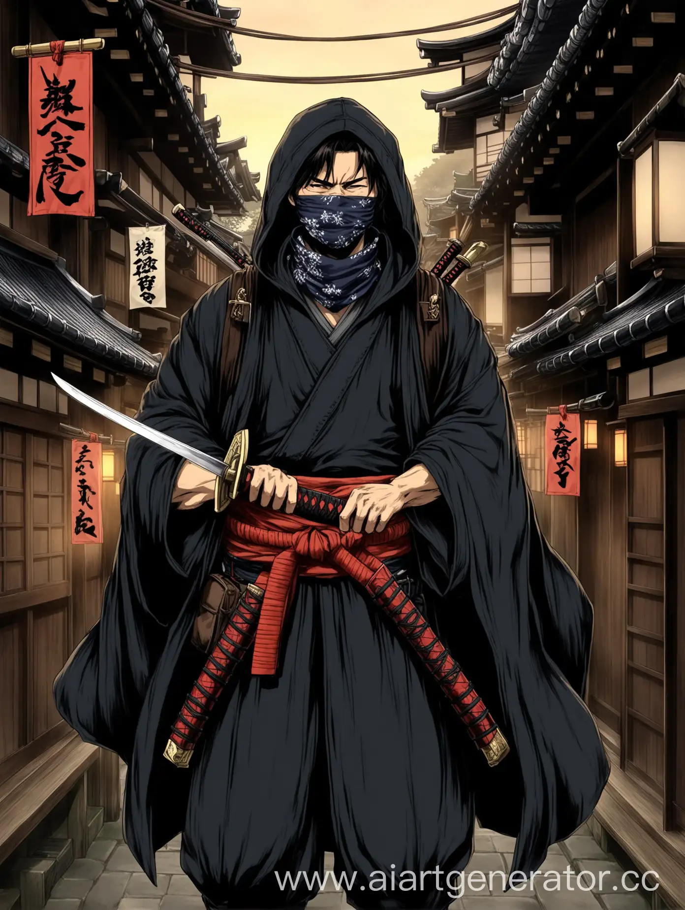 Mysterious-Samurai-Warrior-in-MeijiEra-Kyoto-Street