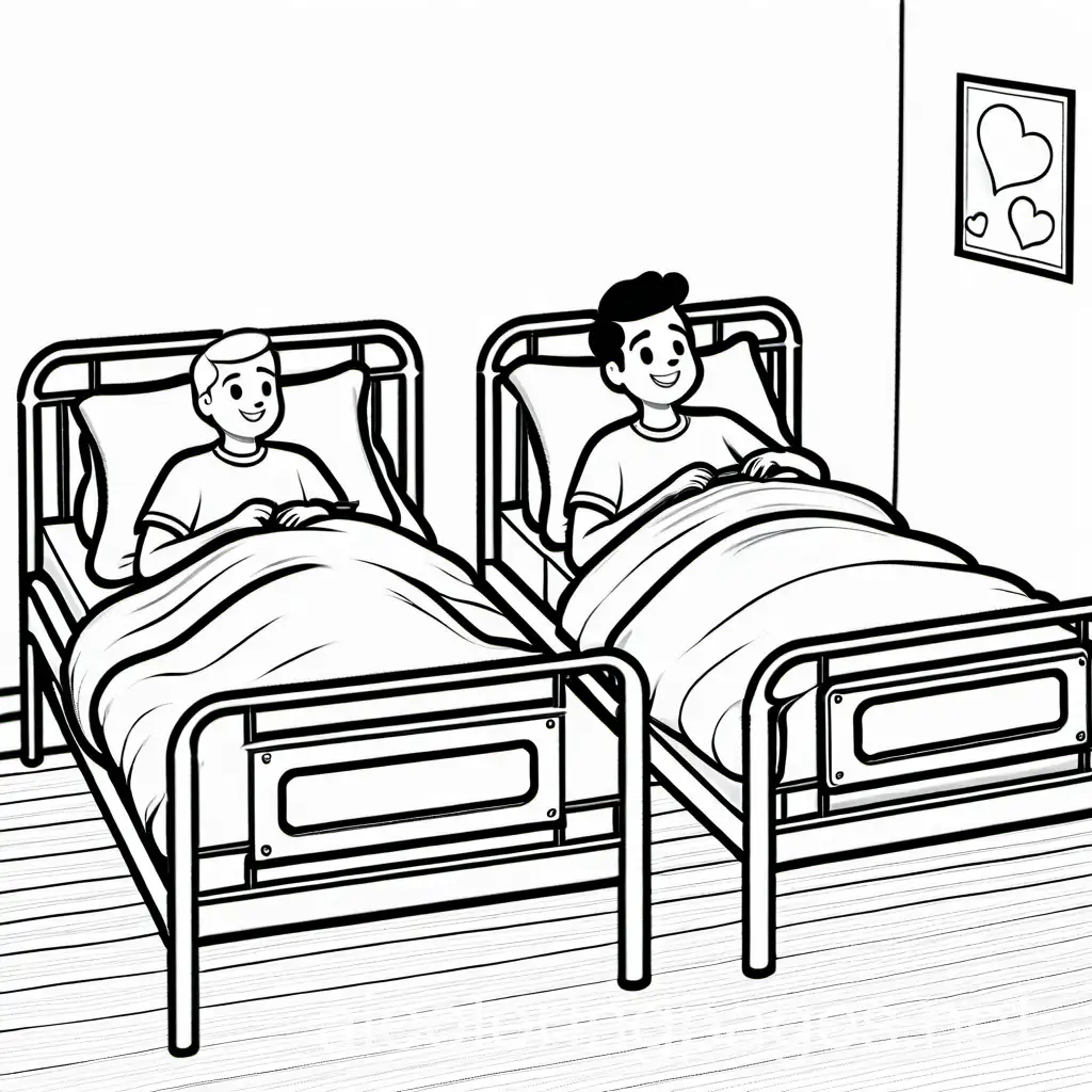 Hospitalized-Men-Talking-on-Beds-Coloring-Page-in-Black-and-White