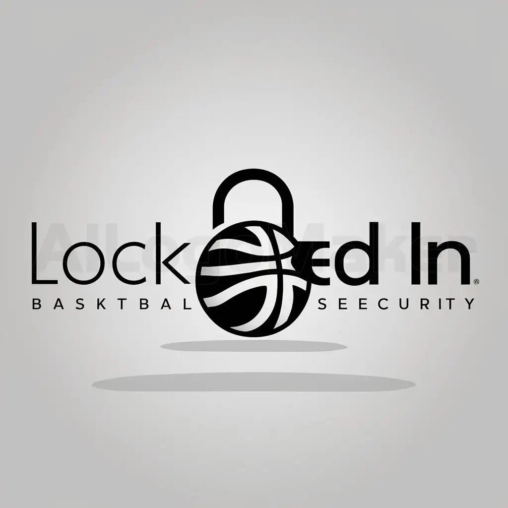 a logo design,with the text "Locked In", main symbol:basketball/padlock,Minimalistic,clear background