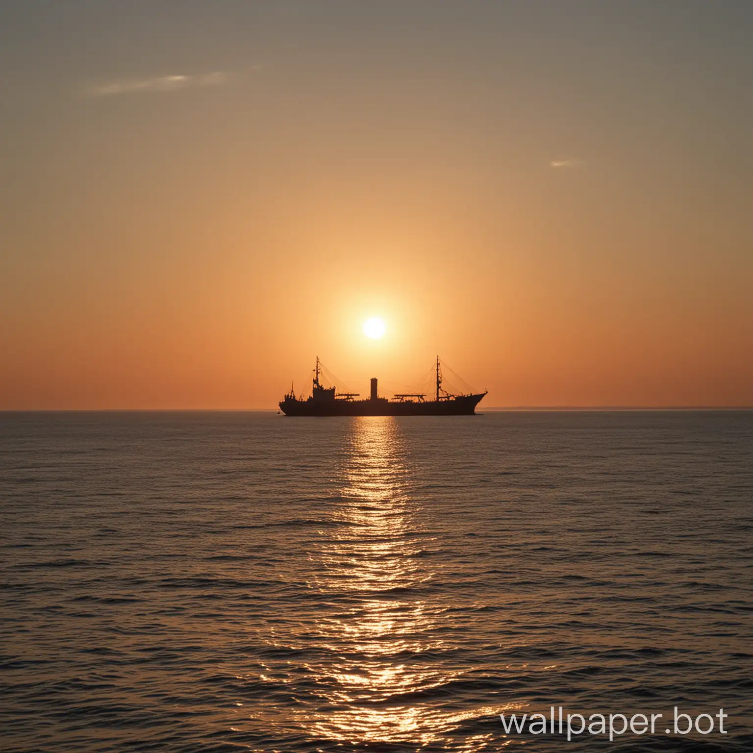 Ocean Sunset with Silhouette of a Ship