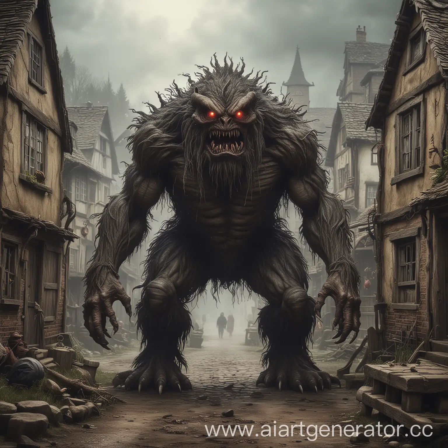 Mysterious-Monster-Roaming-Through-a-Quaint-Village