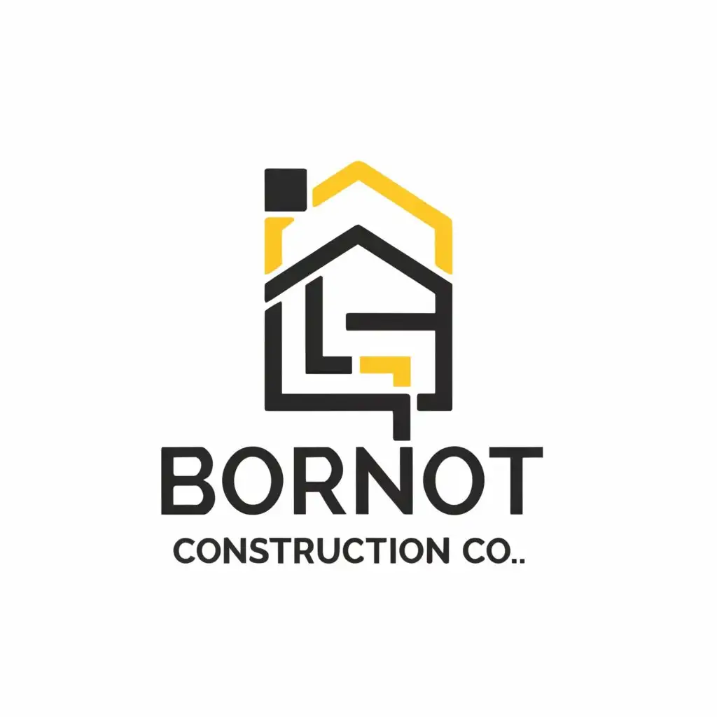 LOGO-Design-For-Bornot-Construction-Co-Yellow-Black-House-Emblem-for-Strong-Brand-Identity