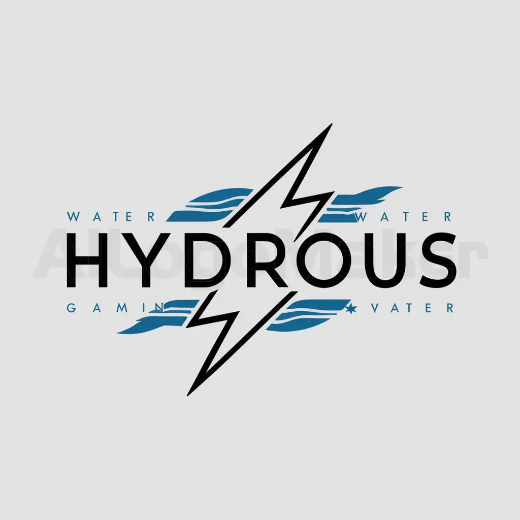 a logo design,with the text "Hydrous", main symbol:Lightning bolt, water theme,Minimalistic,be used in Gaming industry,clear background