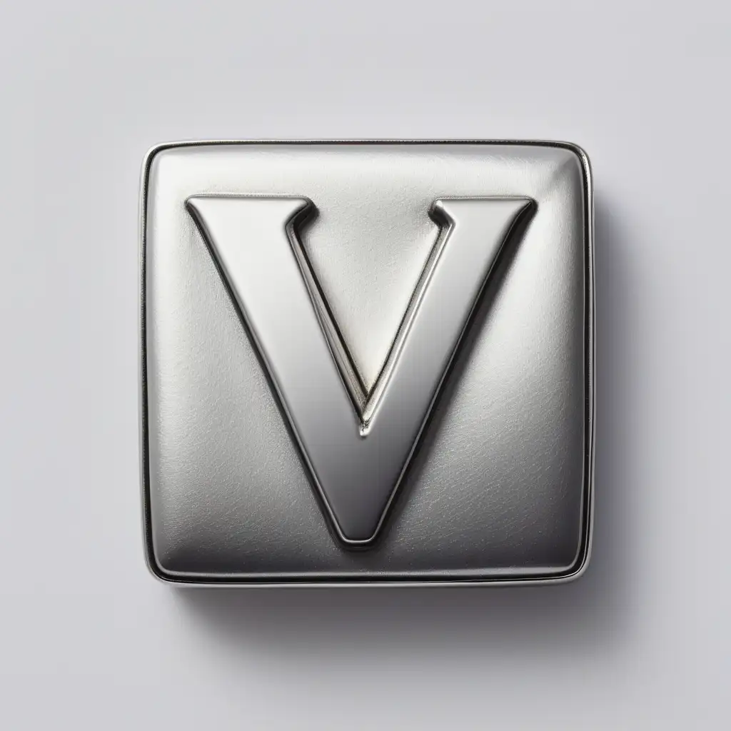 Silver Letter V on Square Background