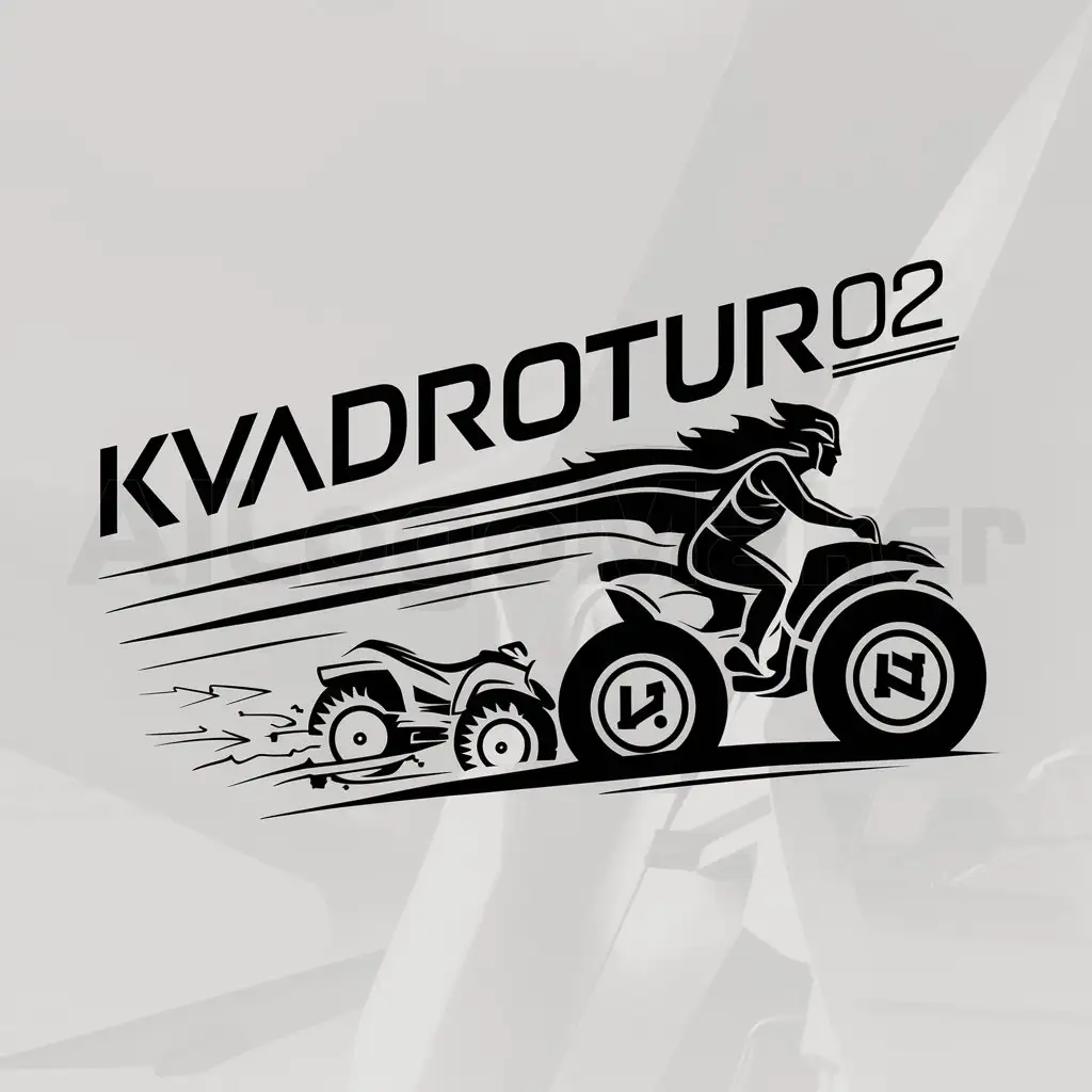 a logo design,with the text "Kvadrotur02", main symbol:Lev, letit on quadrocycle, les, atv,,Moderate,be used in Entertainment industry,clear background