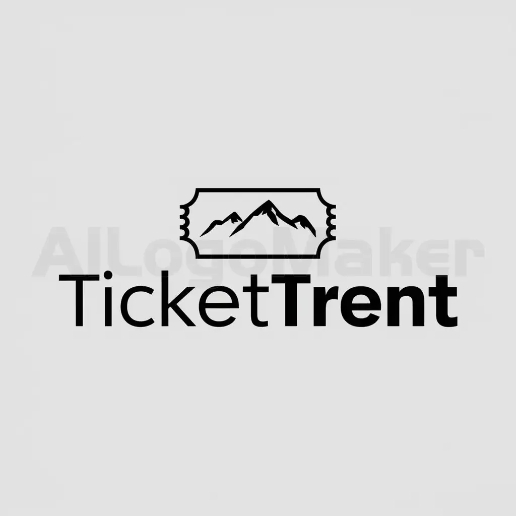 a logo design,with the text "TicketTrent", main symbol:Ticket and mountains,Minimalistic,be used in Travel industry,clear background
