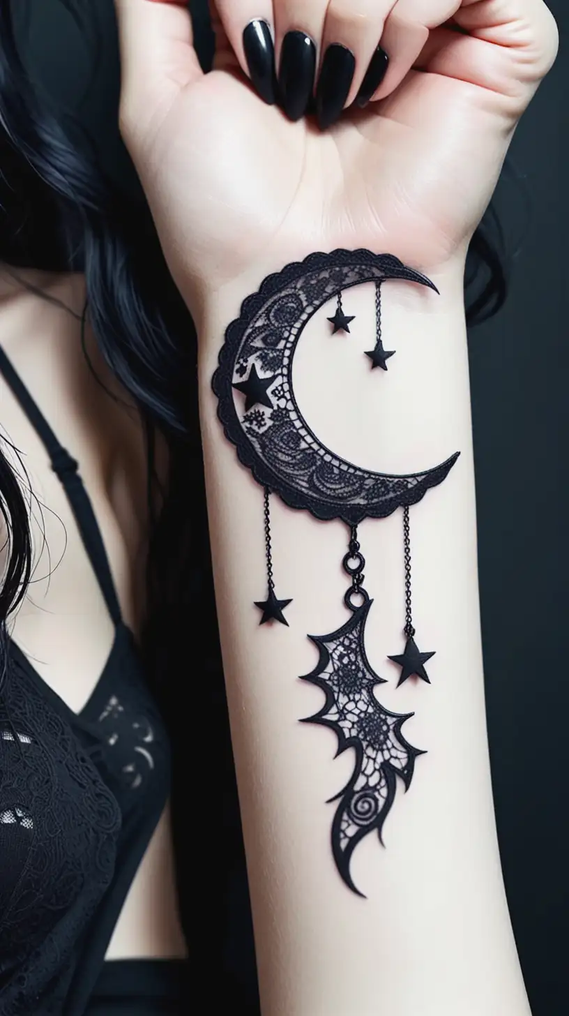 Delicate Crescent Moon Pendant Tattoo on Arm