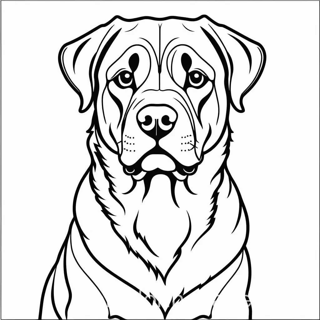 rottweiler  outline, Coloring Page, black and white, line art, white background, Simplicity, Ample White Space. The background of the coloring page is plain white to make it easy for young children to color within the lines. The outlines of all the subjects are easy to distinguish, making it simple for kids to color without too much difficulty