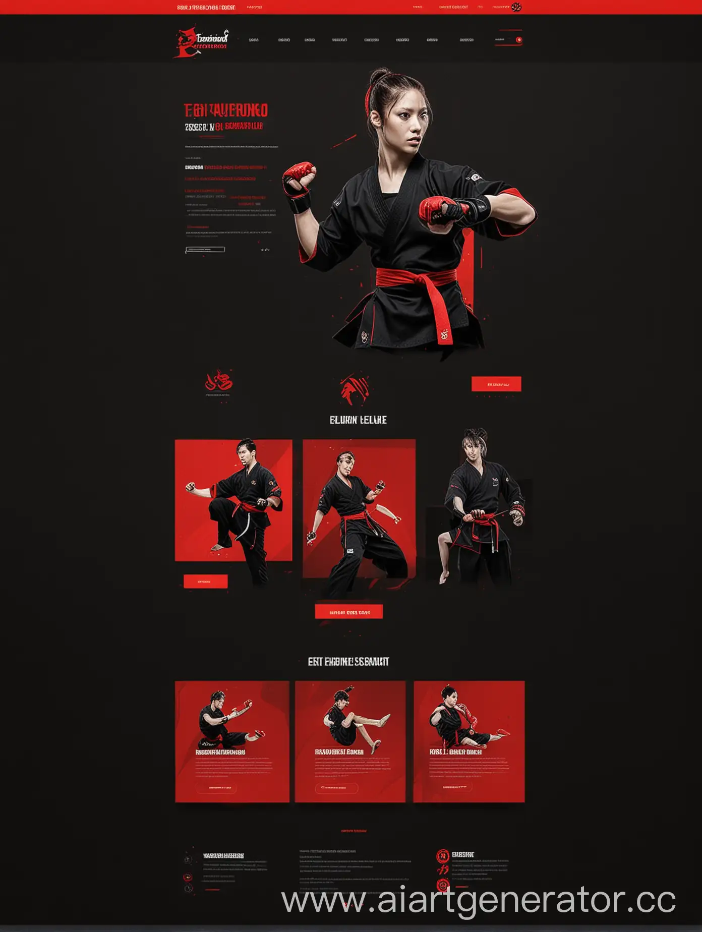 солидный дизайн сайта  тхэквондо в черно красном цвете