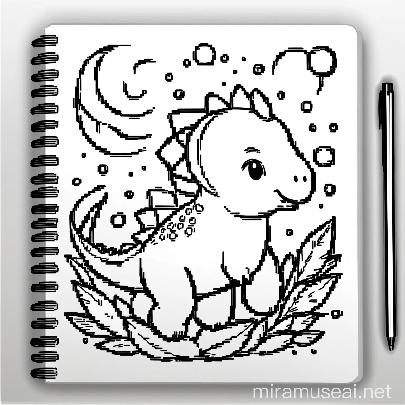 Adorable Baby Dinosaur Coloring Book Illustration in Black and White