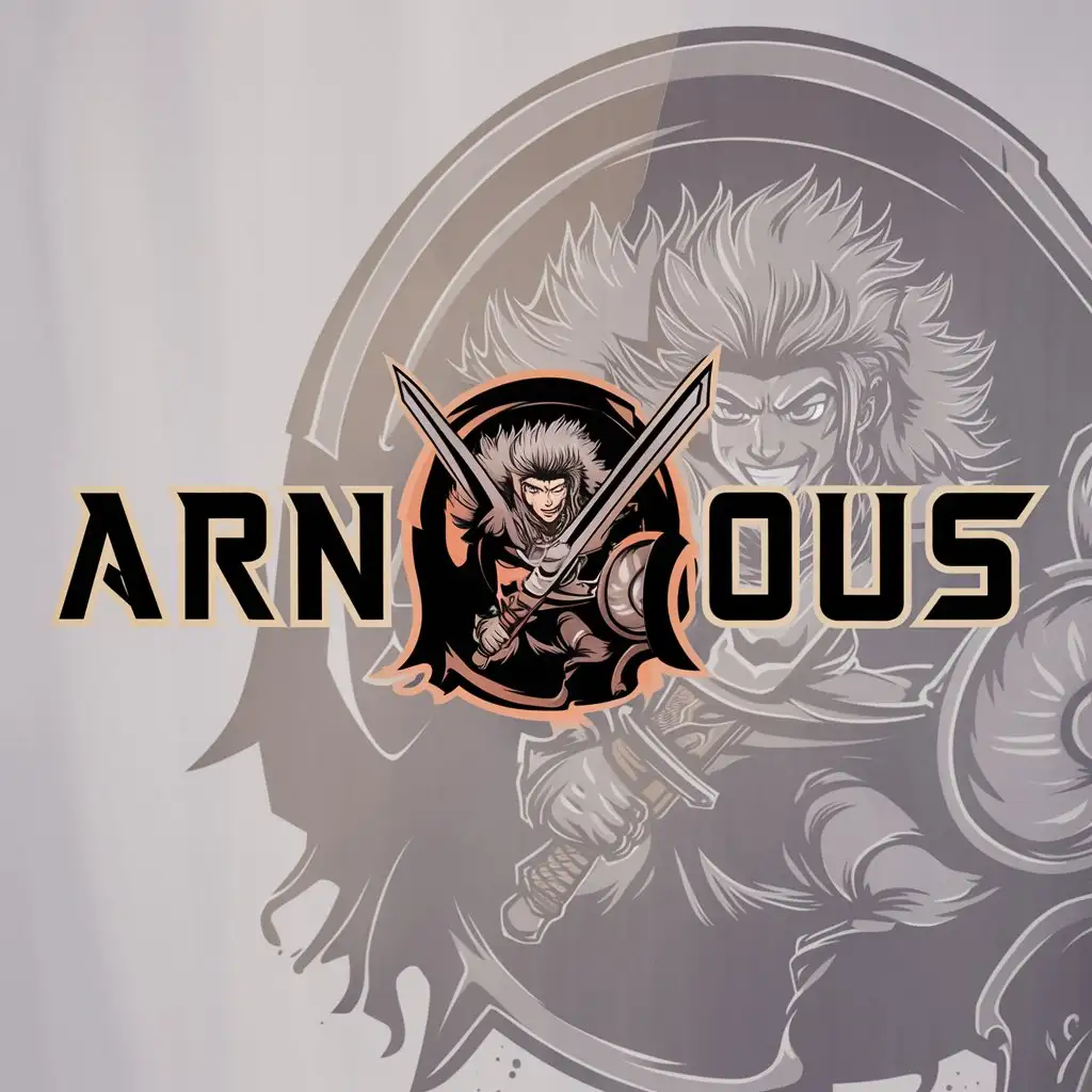 a logo design,with the text "arnicous", main symbol:warrior theme could anime etc.,Moderate,clear background