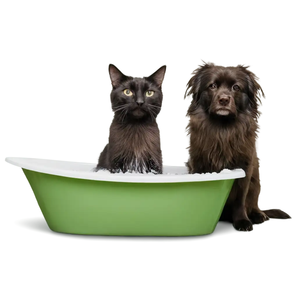 Adorable-Cat-and-Dog-Bath-Together-PNG-Image-Illustration