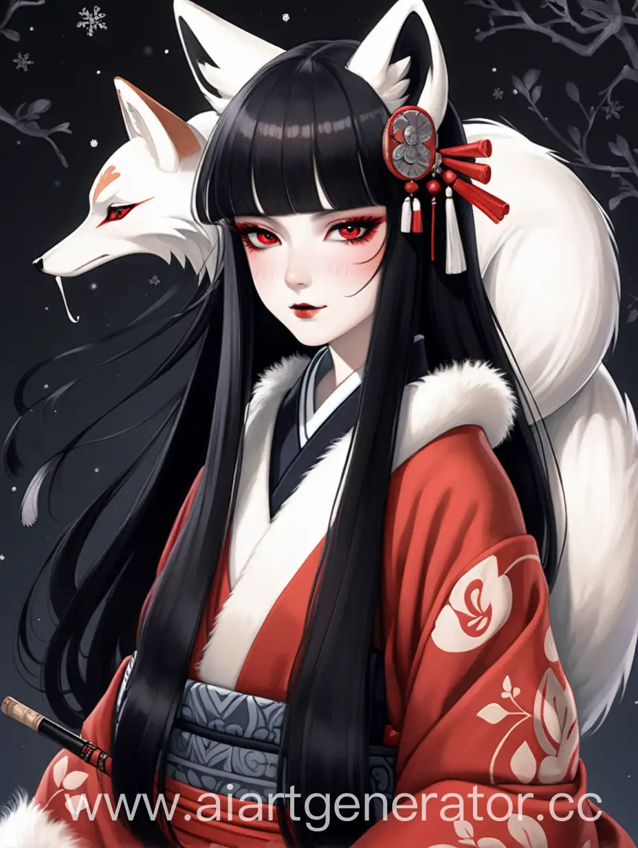 Mysterious-Fox-Spirit-in-Wintry-Night-Enigmatic-Woman-with-Fan-and-Smoking-Pipe