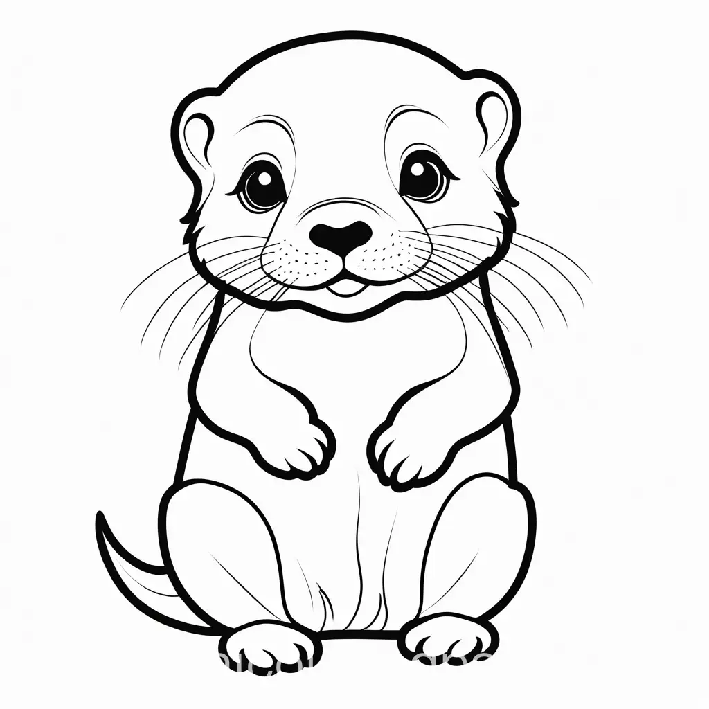 Baby otter with big round eyes, Coloring Page, black and white, line art, white background, Simplicity, Ample White Space