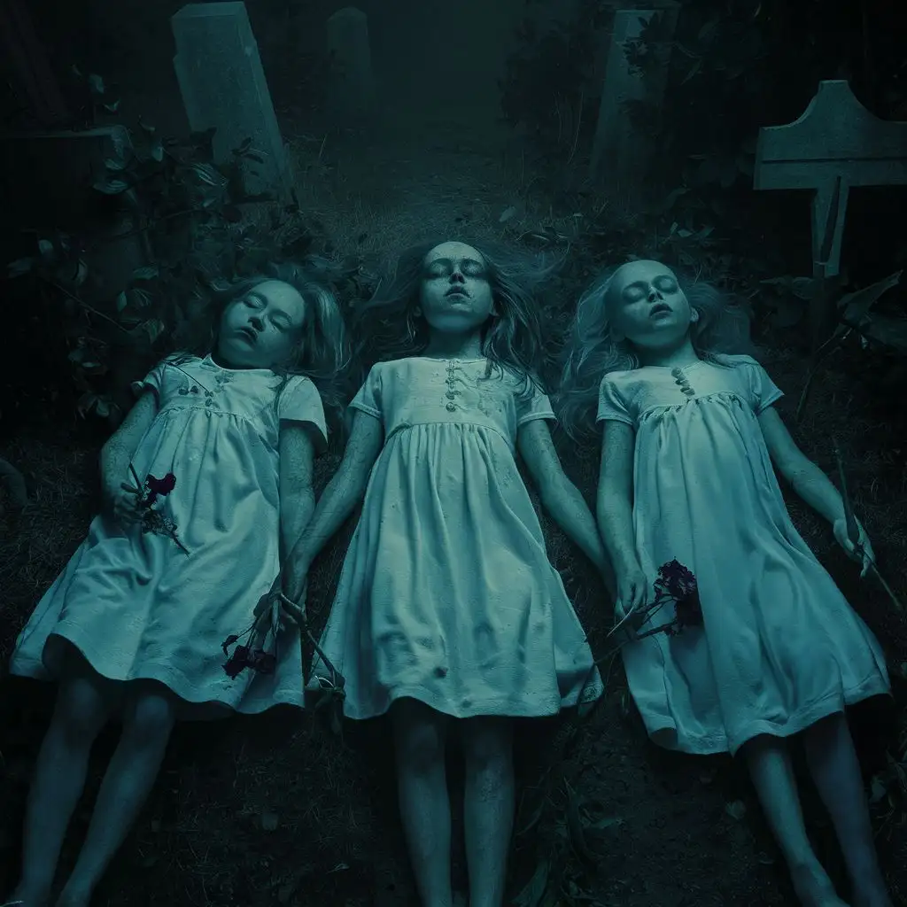 Ethereal Trio Three Deceased Maidens in a Misty Grove