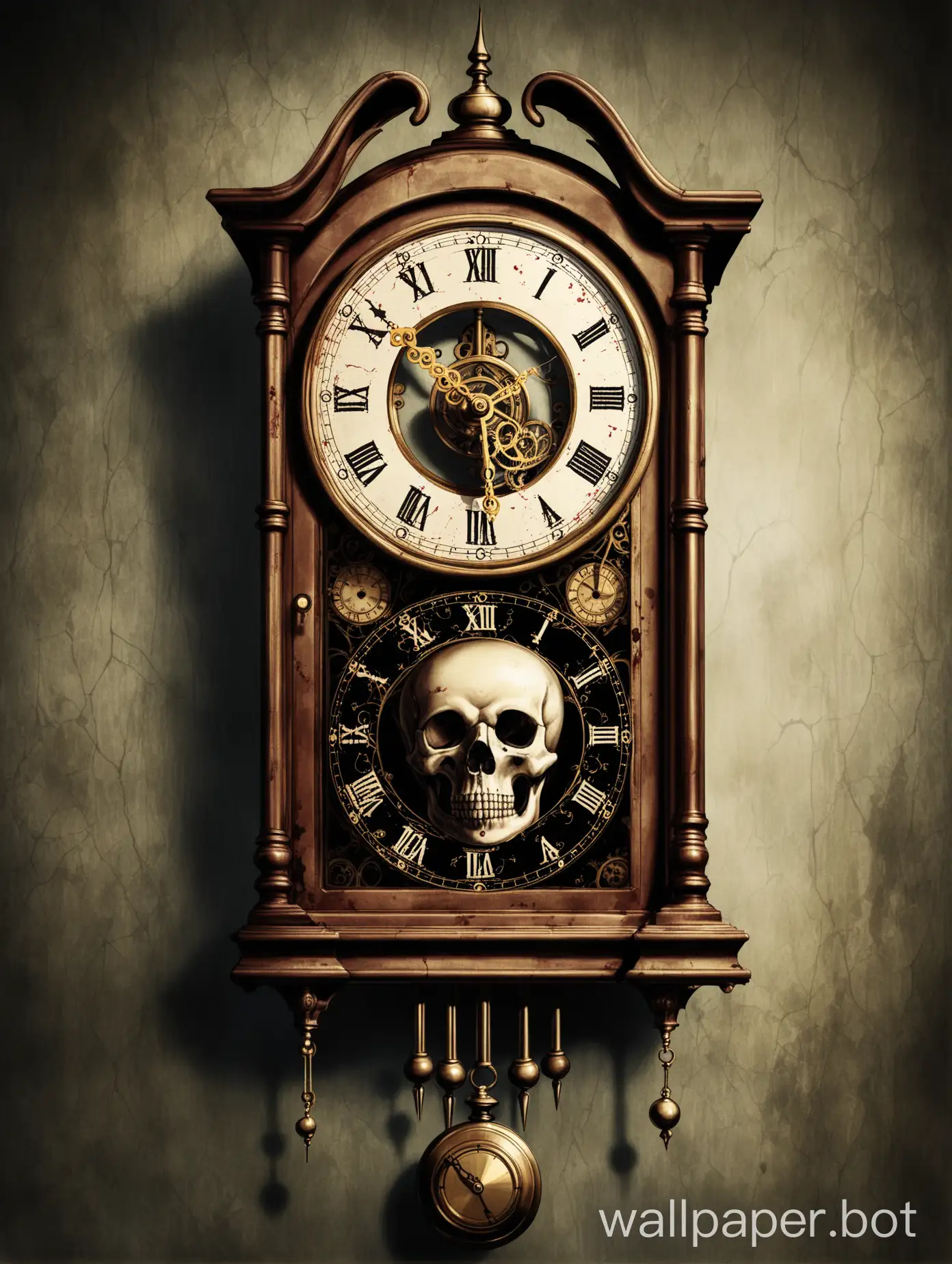 Haunted-Antique-Clock-with-Bloody-Surroundings-Souls-Gather-at-5-Minutes-to-Twelve