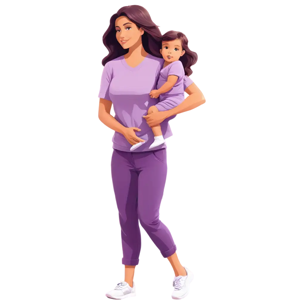 Vibrant-PNG-Cartoon-Illustration-Mother-and-Baby-in-Purple-Tone