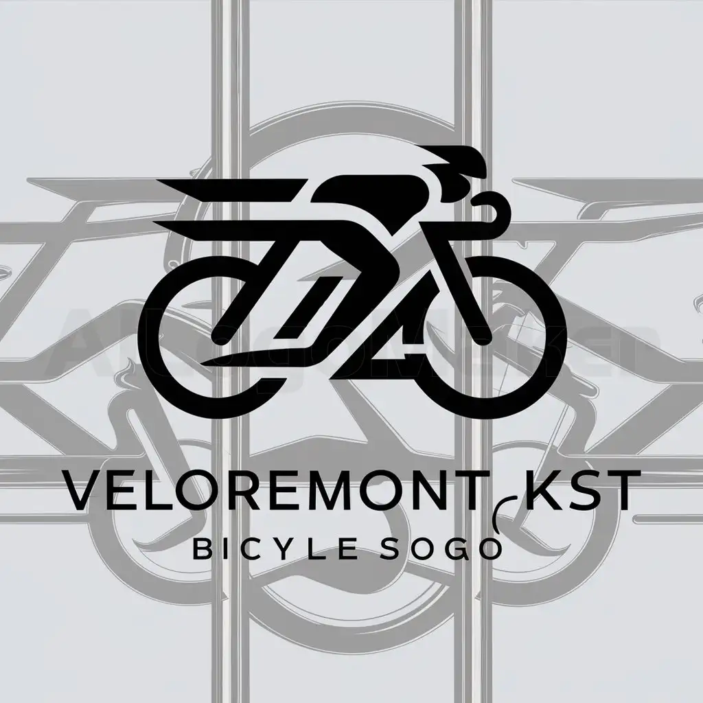 a logo design,with the text "VELOREMONT_KST", main symbol:Bicycle parts, logo, cyclist rides at speed,complex,clear background
